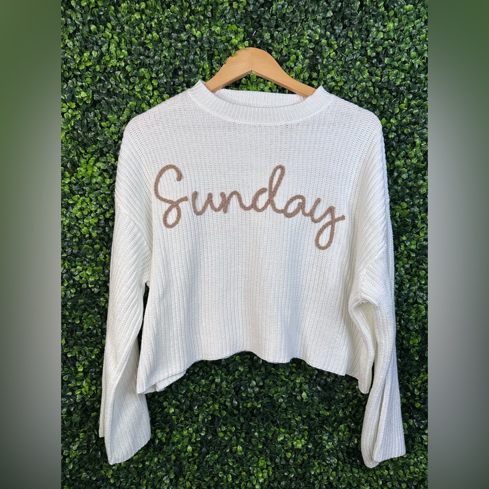 Moon & Madison Cream Ribbed Crop knit Sweatshirt NWT